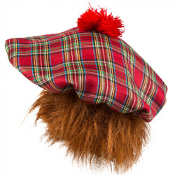 Skotský baret s vlasy červený